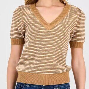 Tommy Hilfiger Textured Shirt Sleeve Sweater Large Brown Preppy Minimalist